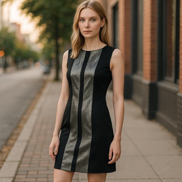 NEW Teri Jon sleeveless sheath sequins dress back zip lined charcoal size 2 - Picture 1 of 7